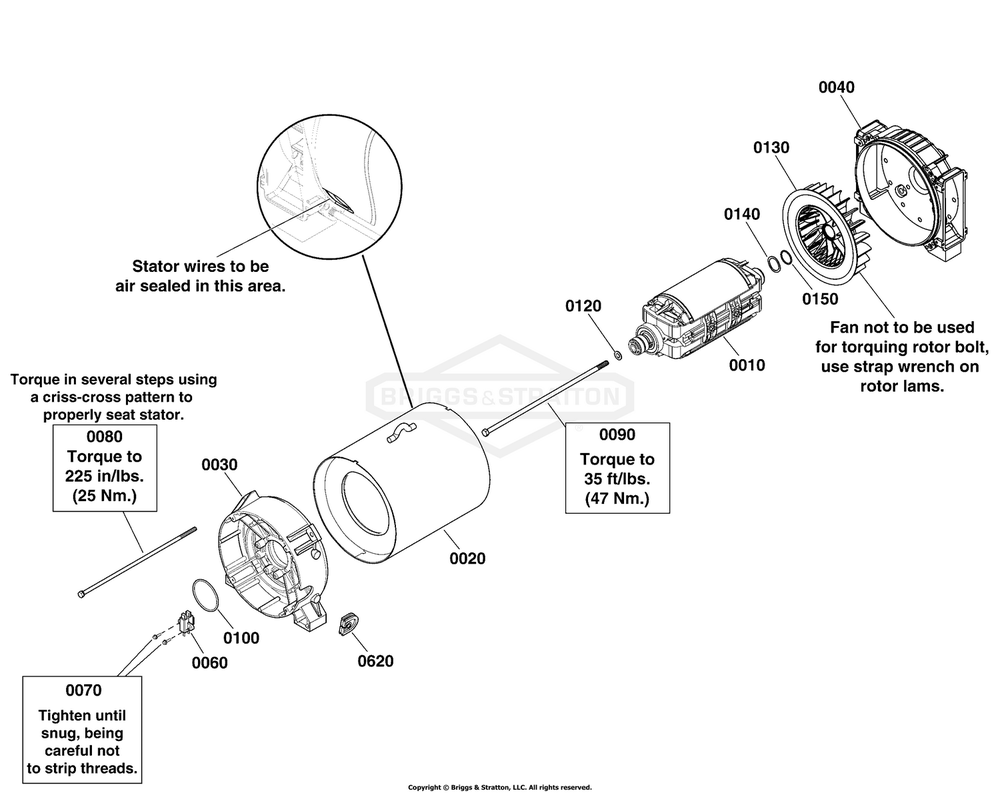 Alternator Group Diagram and Parts List for 040489-03  Briggs and Stratton Generator